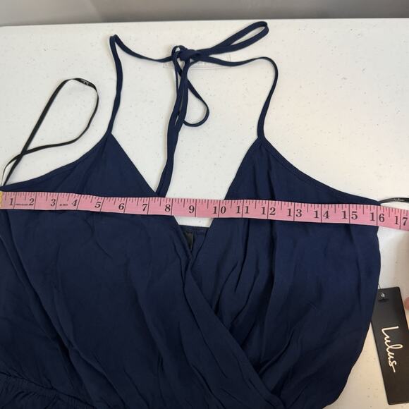 Lulu's Learning to Fly Halter Jumpsuit Womens Large Cinched Waist Backless Blue - Picture 9 of 16